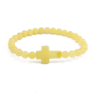 Milky Amber Round Beads With Cross Stretch Bracelet