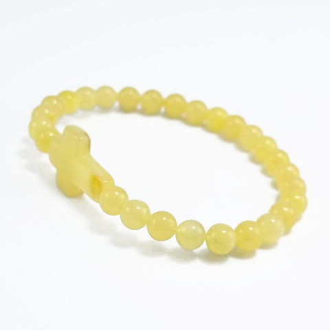 Milky Amber Round Beads With Cross Stretch Bracelet