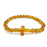Cognac Amber Baroque Beads With Cross Stretch Bracelet