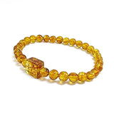 Cognac Amber Round Beads With Square Stretch Bracelet
