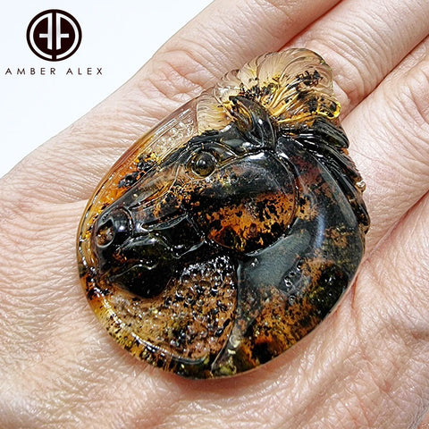 Fossil Amber Carved Horses Cabochons