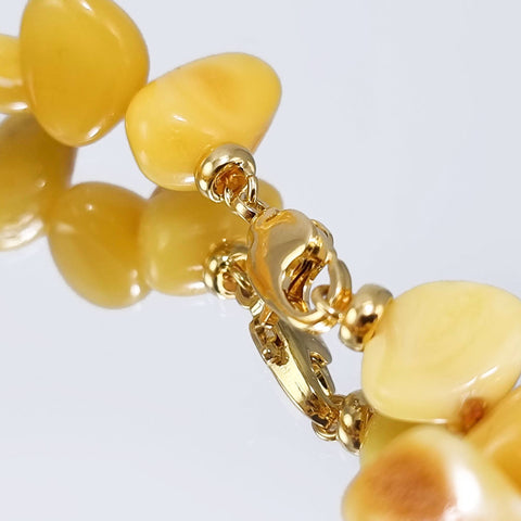 Milky Amber Nugget Beaded Necklace 14k Gold Plated