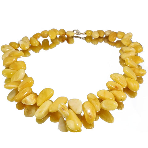 Milky Amber Nugget Beaded Necklace 14k Gold Plated