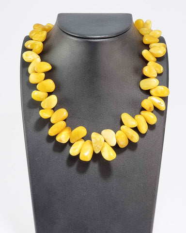 Milky Amber Nugget Beaded Necklace 14k Gold Plated