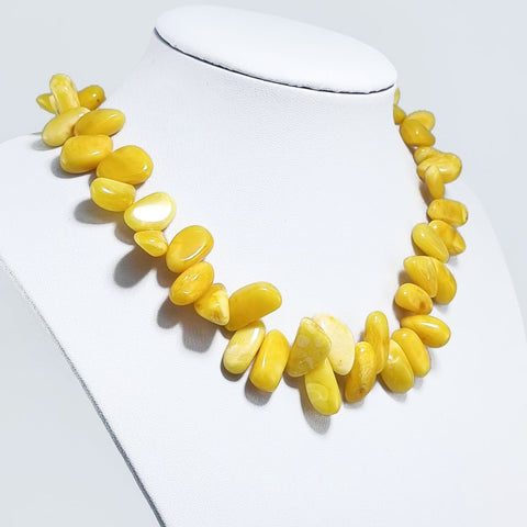 Milky Amber Nugget Beaded Necklace 14k Gold Plated