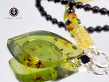 Insect Amber Flame Shape Pendant Beaded Necklace