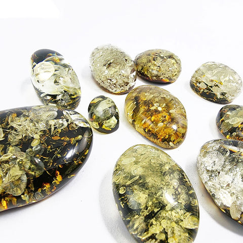 "Earth Stone" Green Amber Free Shape Cabochons