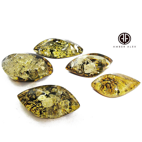 "Earth Stone" Green Amber  Marquise Shape Cabochons