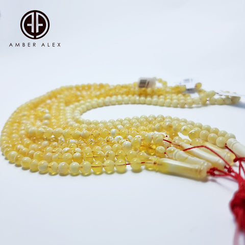 White With Yellow Amber Round Shape 5 mm Islamic Prayer Beads