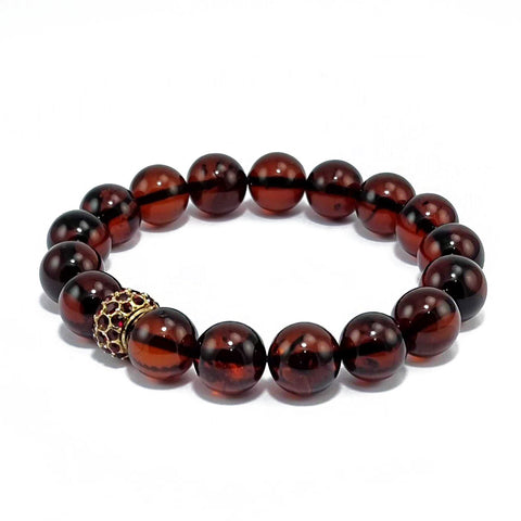 Cherry Amber Round Beads Stretch Bracelet