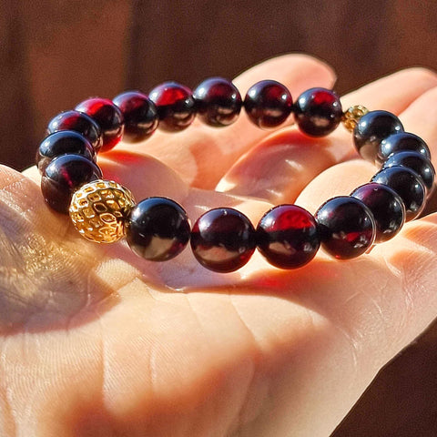 Cherry Amber Round Beads Stretch Bracelet