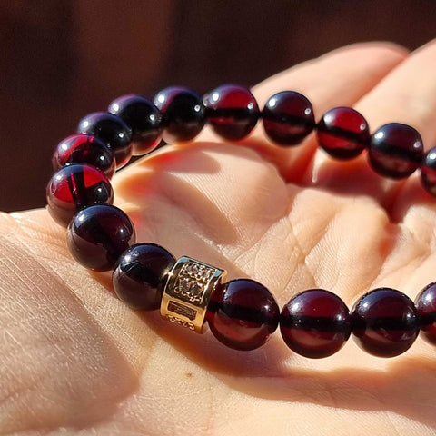 Cherry Amber Round Beads Stretch Bracelet