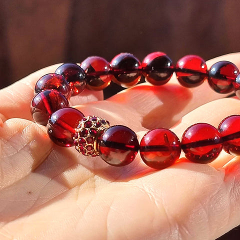 Cherry Amber Round Beads Stretch Bracelet