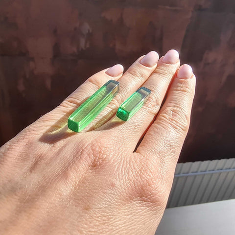 Green Amber Rectangular Free Shape Cabochons