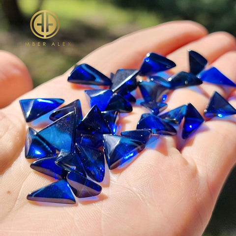 Blue Amber Triangle Cabochons