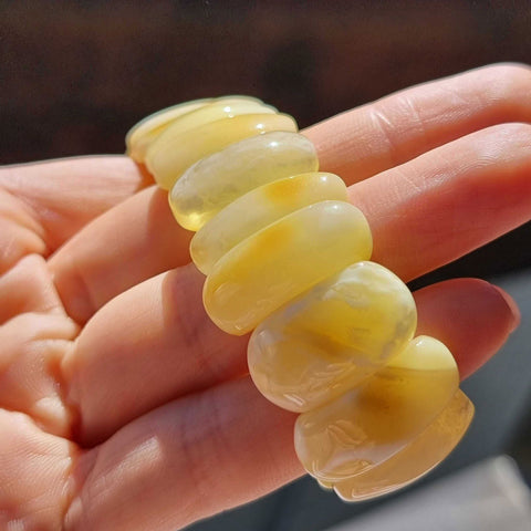 Milky & Antique Amber Oval Beads Stretch Bracelet