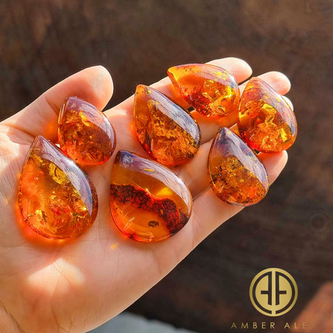 Cognac Amber Drop Shape Cabochons