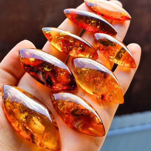 Cognac Amber Marquise Shape Cabochons