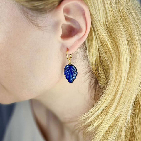 Blue Amber Leaf Dangle Earrings