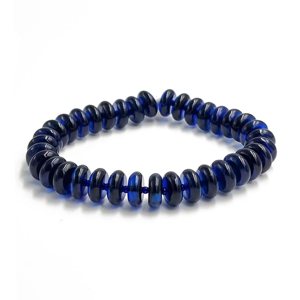 Blue Amber Round Beads Stretch Bracelet