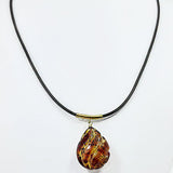 Carved Gradient Amber Drop & Leather Necklace