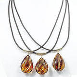 Carved Gradient Amber Drop & Leather Necklace
