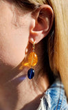 Multi- Amber Nugget Dangle Earrings 14k Gold Plated