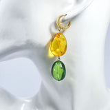 Multi-Color Amber Nugget Dangle Earrings 14k Gold Plated