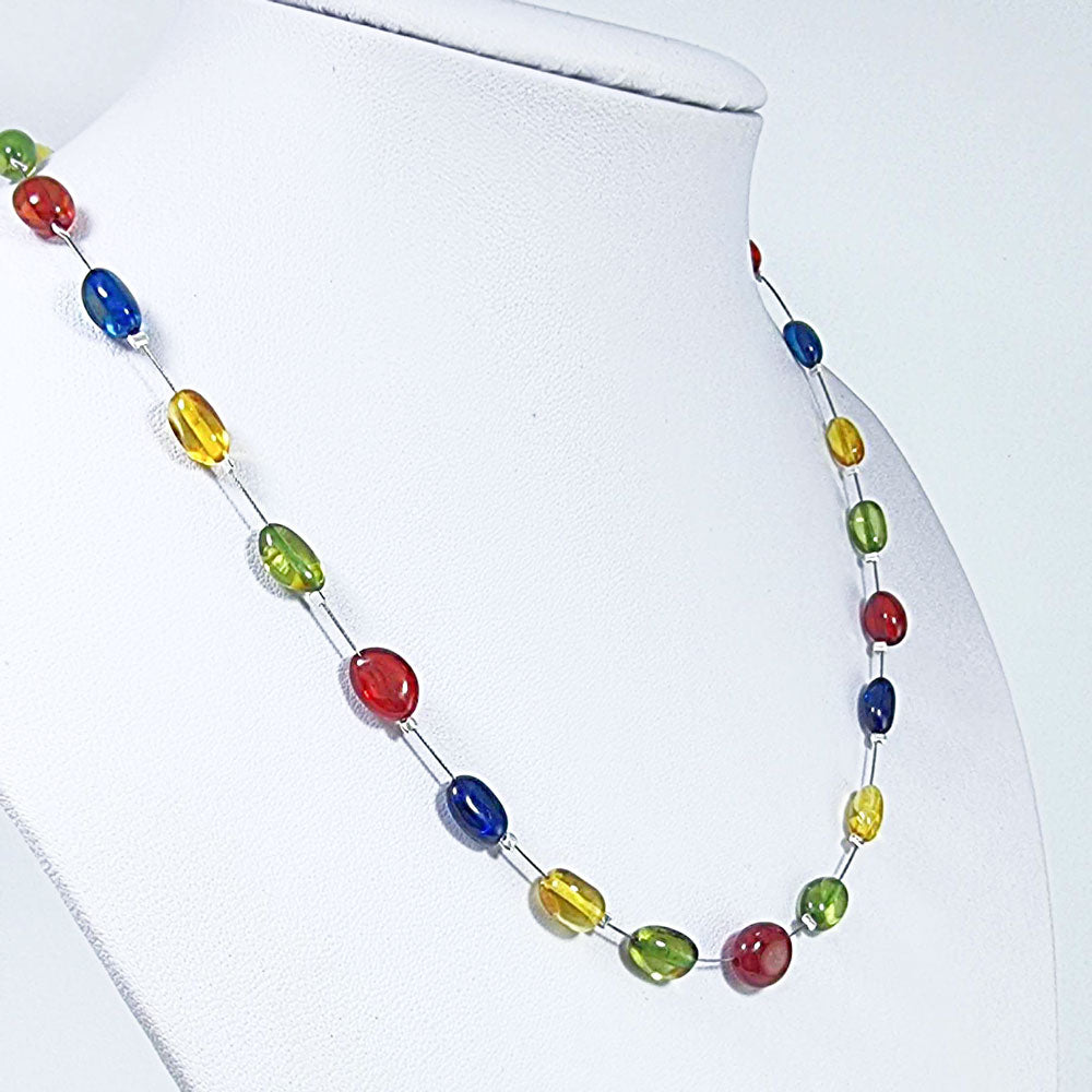 Multi-Color Amber Nuggets Beads Rain Necklace Sterling Silver