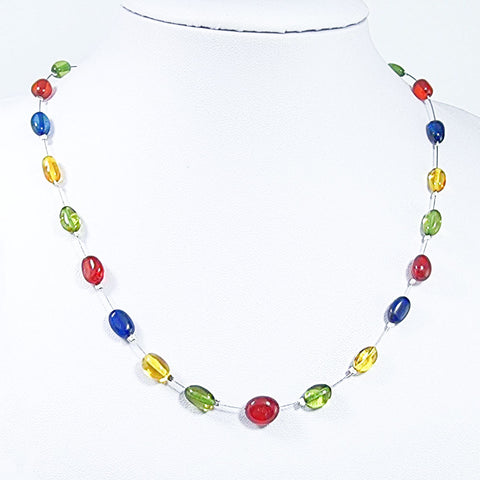 Multi-Color Amber Nuggets Beads Rain Necklace Sterling Silver