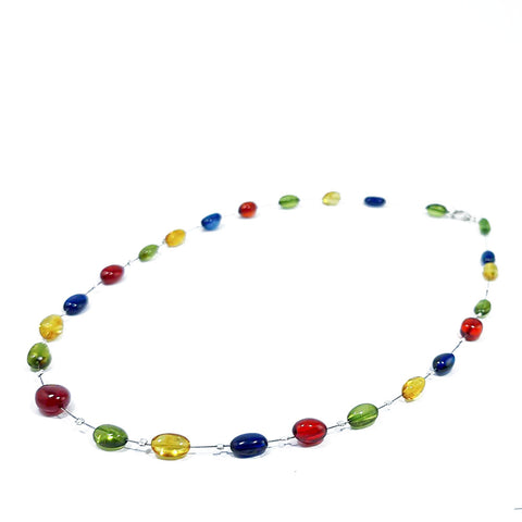 Multi-Color Amber Nuggets Beads Rain Necklace Sterling Silver