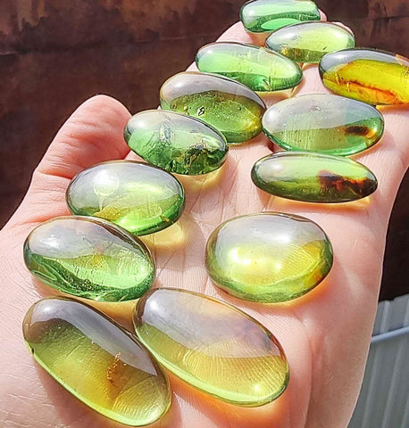 Green Amber Handmade Free Shape Cabochons