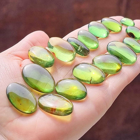 Green Amber Handmade Free Shape Cabochons