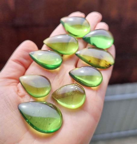 Green Amber Drop Shape Cabochons