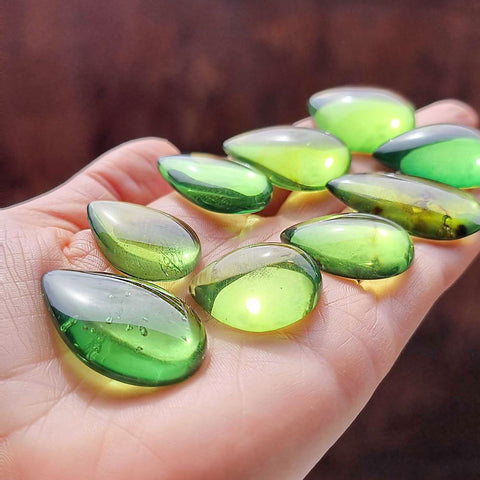 Green Amber Drop Shape Cabochons