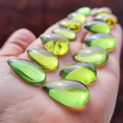 Green Amber Drop Shape Cabochons