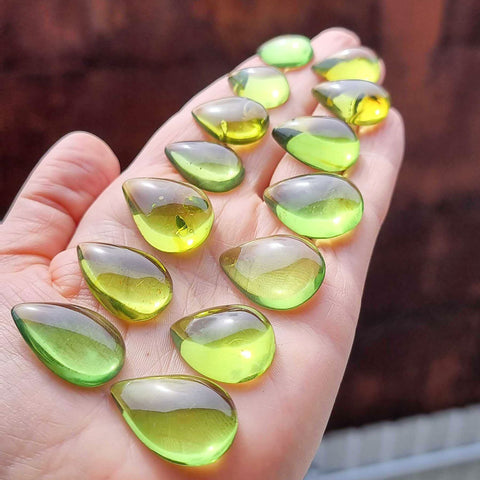 Green Amber Drop Shape Cabochons