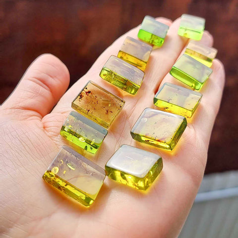 Green Amber Handmade Rectangular Cabochons