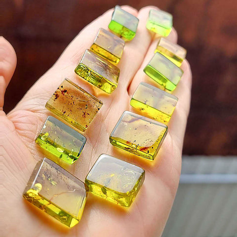 Green Amber Handmade Rectangular Cabochons