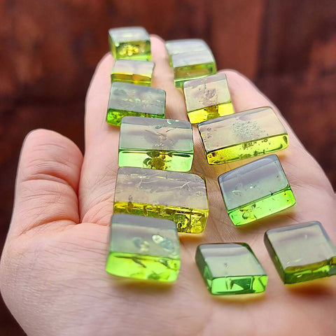 Green Amber Handmade Rectangular Cabochons