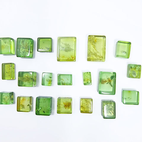 Green Amber Handmade Rectangular Cabochons