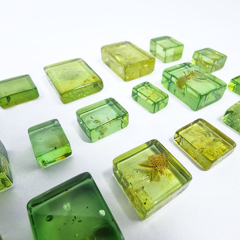 Green Amber Handmade Rectangular Cabochons