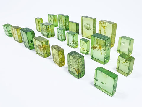 Green Amber Handmade Rectangular Cabochons