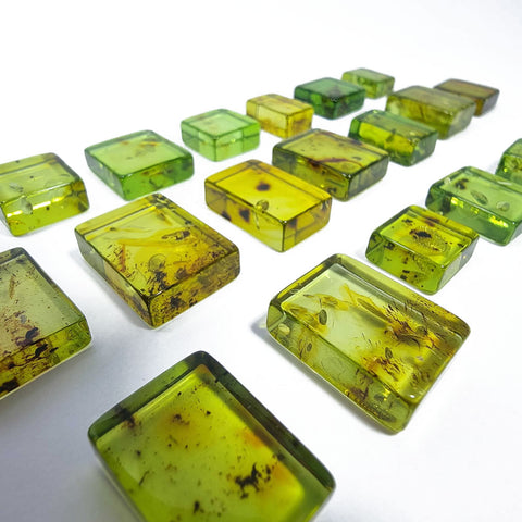 Green Amber Handmade Rectangular Cabochons