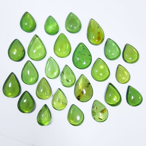 Green Amber Drop Shape Cabochons