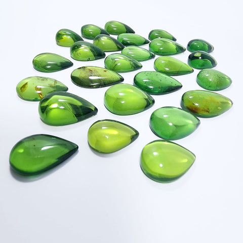 Green Amber Drop Shape Cabochons