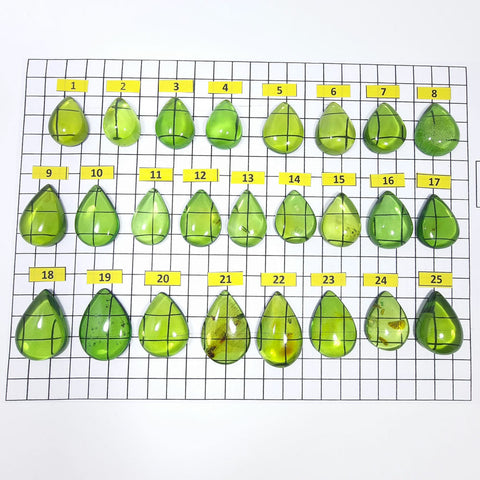 Green Amber Drop Shape Cabochons