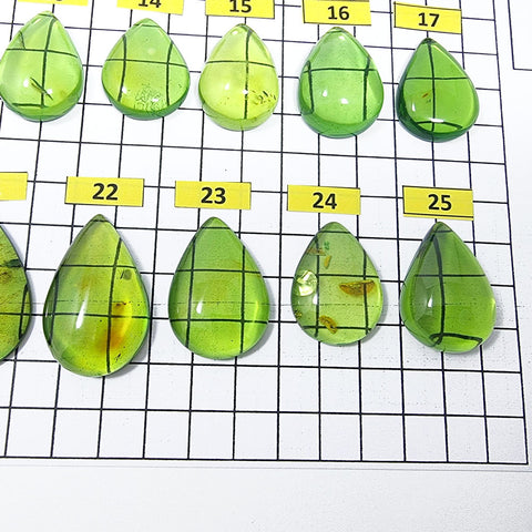 Green Amber Drop Shape Cabochons