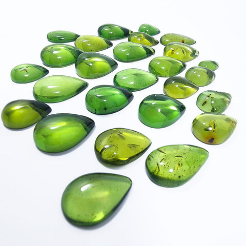 Green Amber Drop Shape Cabochons