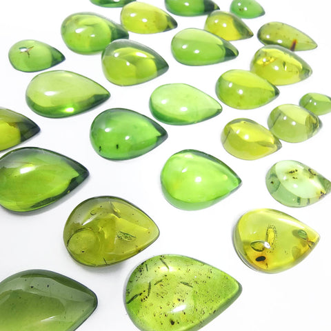 Green Amber Drop Shape Cabochons